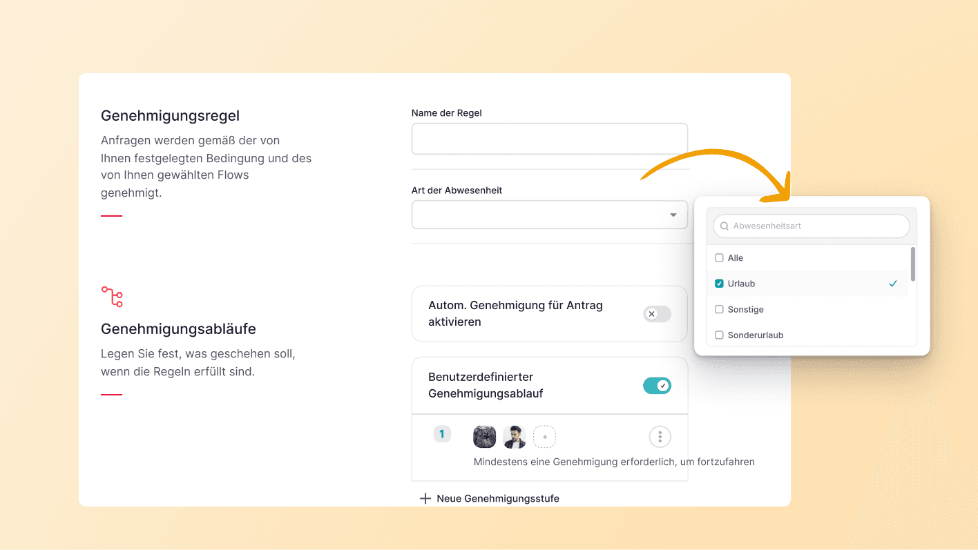Benutzerdefinierte Regeln zur Genehmigung von Abwesenheiten