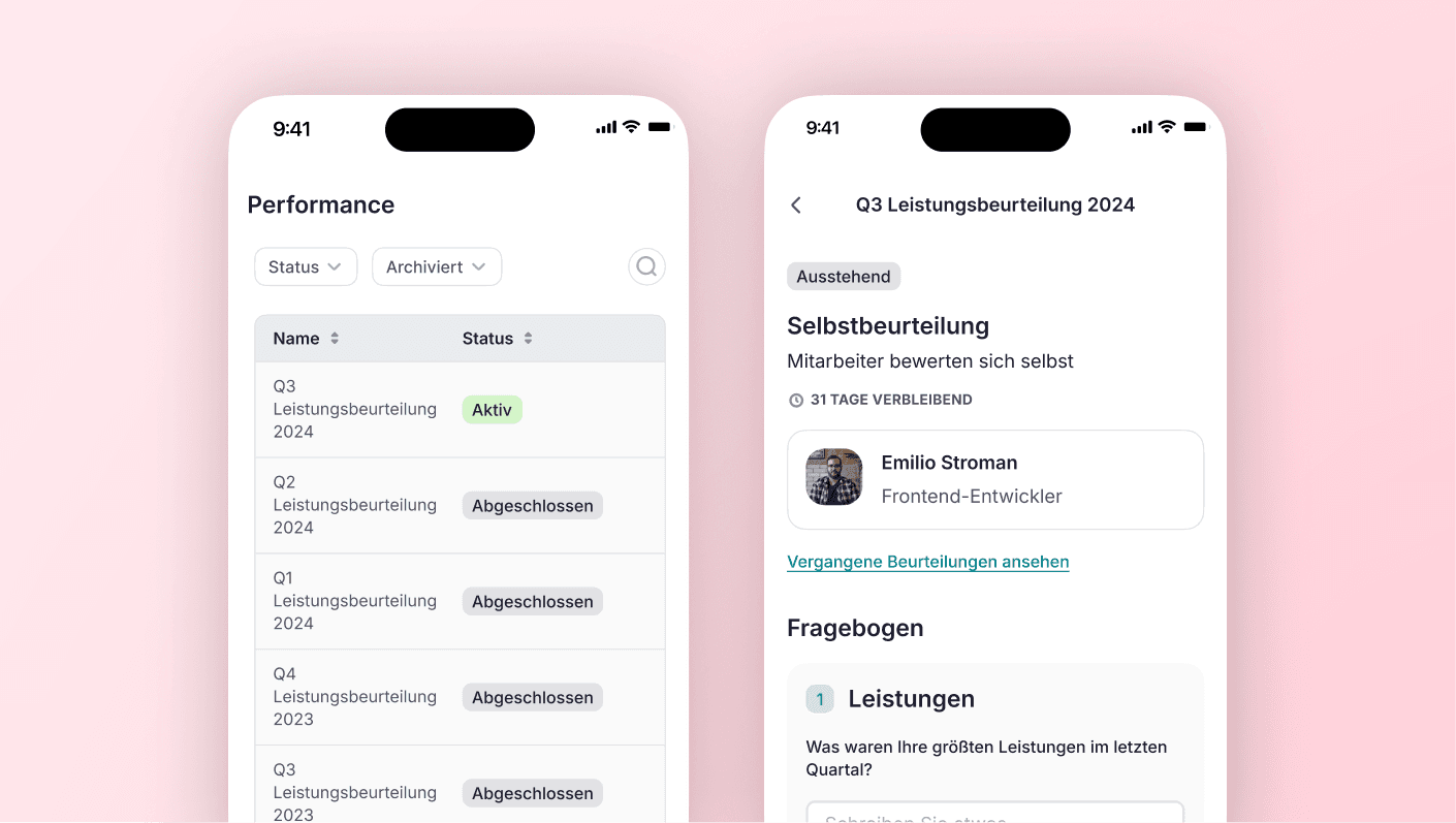 Leistungsbeurteilungen auf Mobilgeräten verwalten