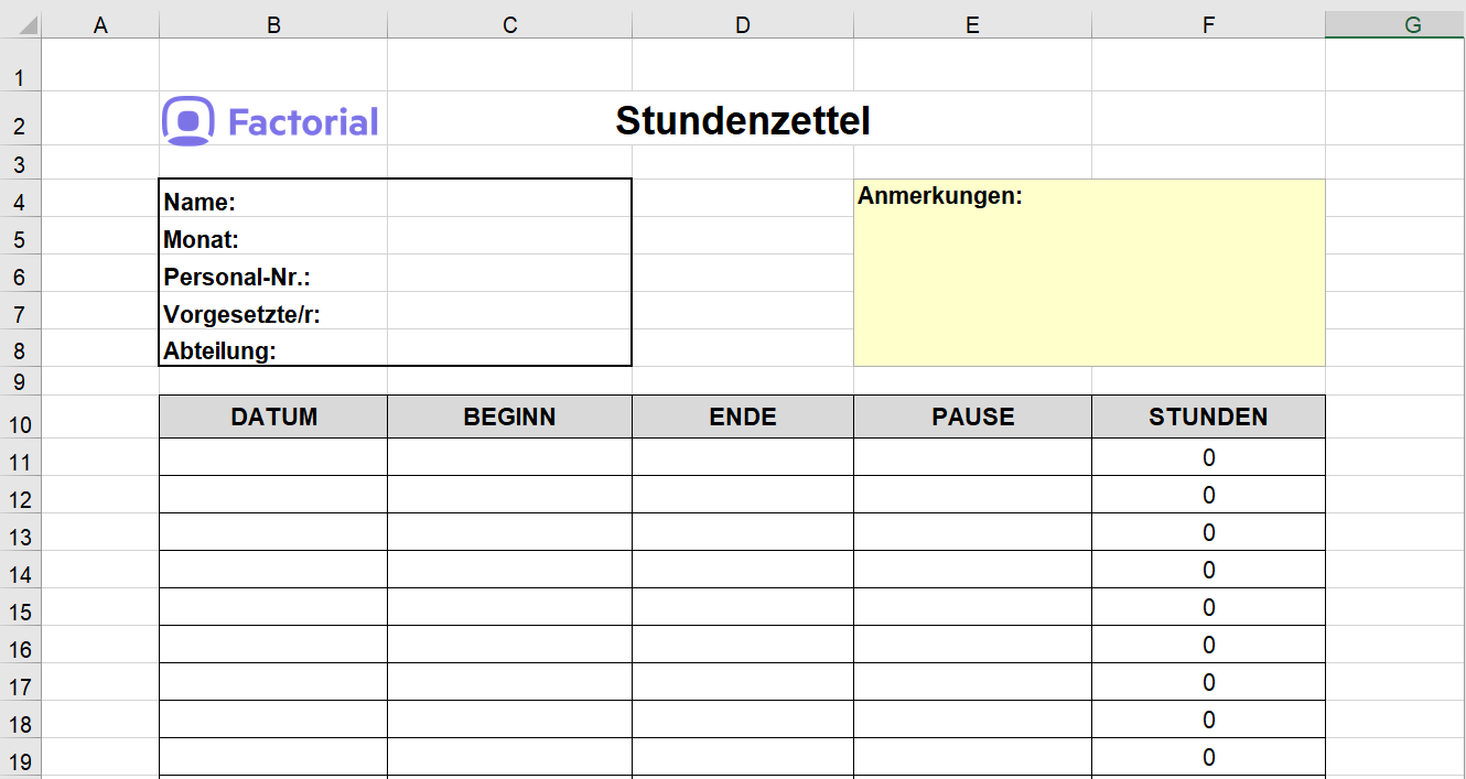 Arbeitszeiterfassung in Excel mit gratis Stundenzettel