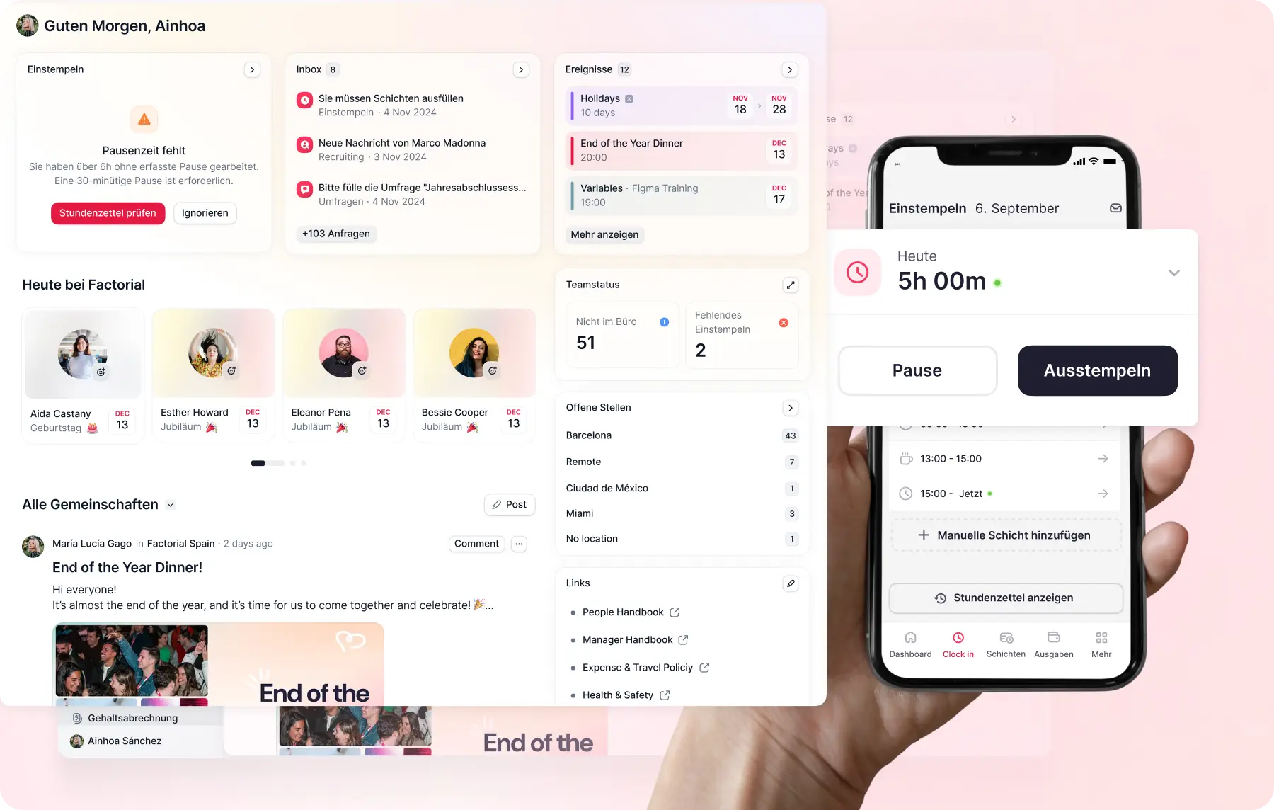 Digitales Dashboard mit Zeitmanagement-Funktion
