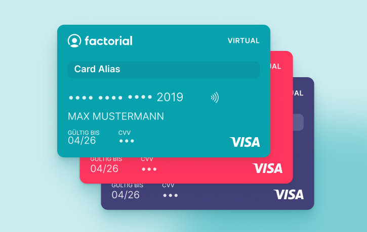 Drei Factorial Firmenkreditkarten in verschiedenen Farben