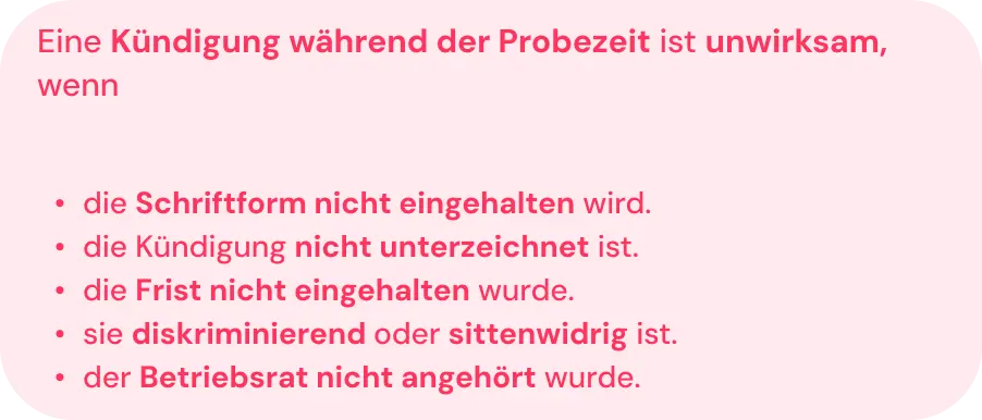 Kündigung in der Probezeit unwirksam